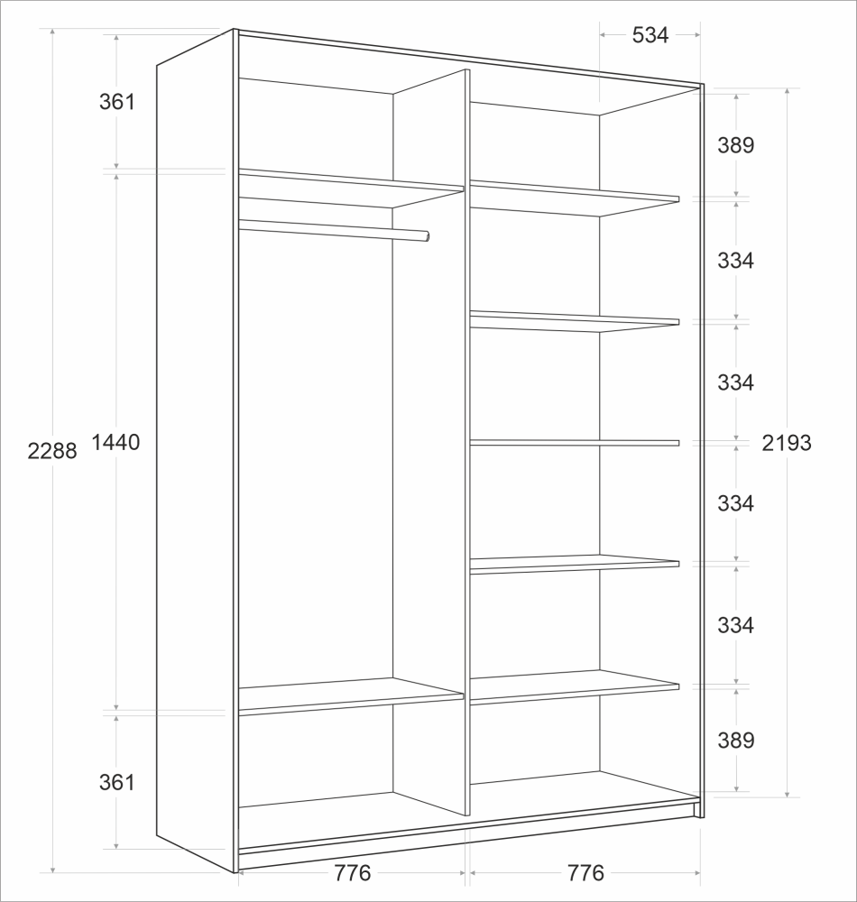 Товар Шкаф Прайм дуо ДСП+зеркало Венге 2300 х 1600 х 570 E1TNL2925